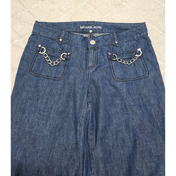 Michael Kors Womens Blue Denim Jeans Wide Leg Chain Accent Low Rise Size 8P - Picture 5 of 12